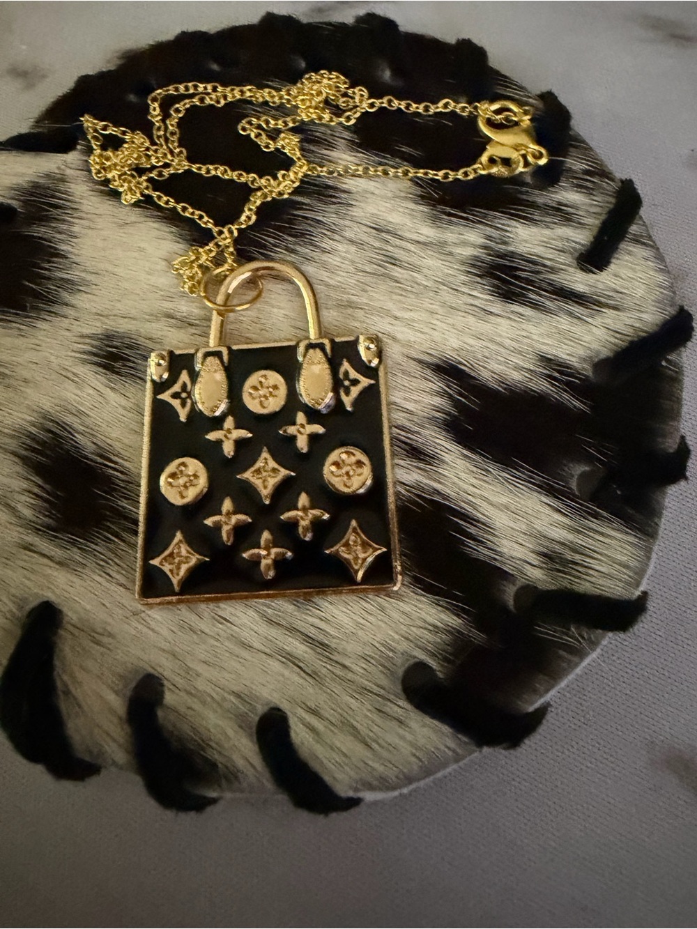 Gold and Black Bag Pendant Necklace - Women Jewelry